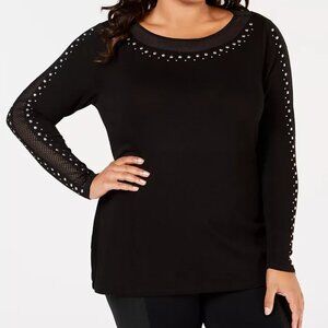 Preowned Belldini Studded Mesh-Inset Tunic Sweater
